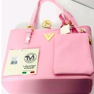 Valentino Orlandi Pink Purse with Gold Hardware. Vegan Faux Leather.-NWT!